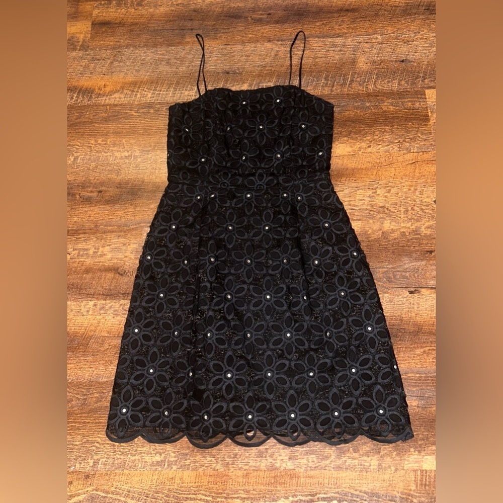Lilly Pulitzer Women's 4 Black Bobbi Formal Spaghetti Strap Organza Floral Dress
